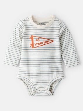 Carter's White & Blue Striped Long-Sleeve One-Piece with Orange Pennant 12 M